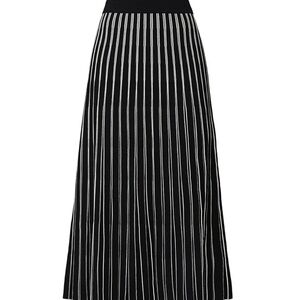 Tory Burch Black and White Striped A-Line Skirt